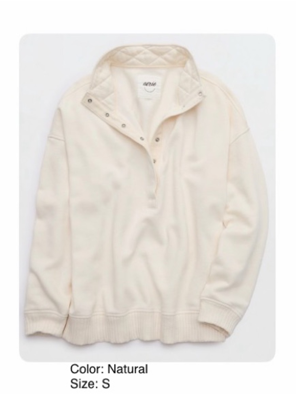 NEW Aerie Oh Snap sweatshirt pullover quilted collar snaps oversized SMALL